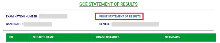 Print Statement of Results